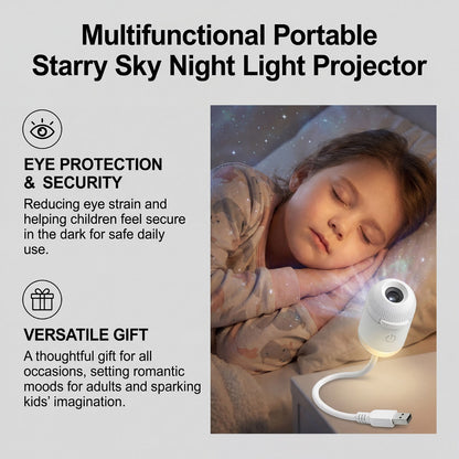 Starry sky lamp on bedside table in nursery room